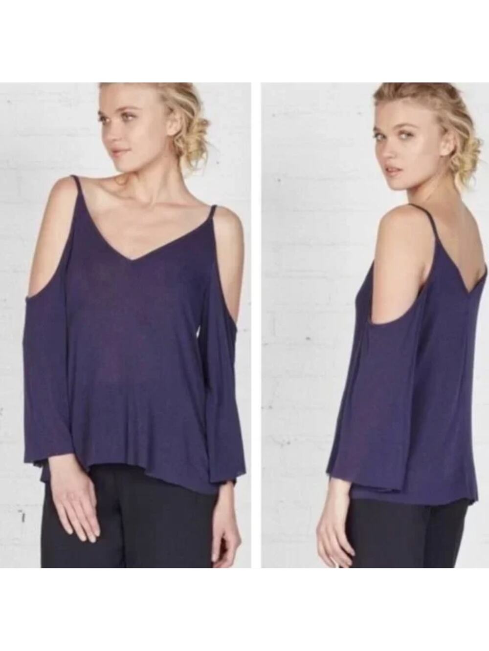 Bailey 44 Cold Shoulder Genie Top Purple Amethyst Bell Sleeves Top Size XS NEW